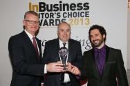 Gerry Muldowney accepting the award along with Ian Talbot, Chief Executive of Chambers Ireland and Joseph O’Connor of Inbusiness Editors Choice Awards.